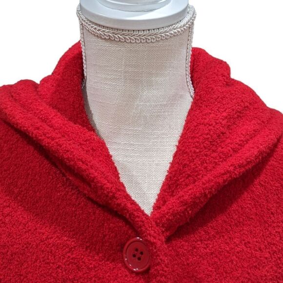 Sandro Sport Women's Red Long Buttoned Hood Fleece Jacket Size L - Picture 5 of 11